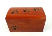 Small Pet Cremation Urn Inlay Paw Print Wood Box Cat Dog Ashes Memorial Chest