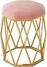 LTINGNG Upholstered Dressing Table Stool, Round Stool for Bedroom, Dressing Table Chair, Velvet upholstered seat, Metal Frame, Silent feet, Suitable for Bedroom, Living Room(Pink)