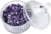 Body Powder Puff and Container, Extra Large Clear Crystal Powder Container, Exquisite Elegant Glass Dish, Puff Not Including
