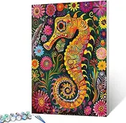 Aihonmin Bright Flowers Paint by Numbers for Adults and Children, Seahorse DIY Acrylic Watercolor Painting by Numbers for Kids Beginners 16x20 inch Painting Craft On Canvas Home Decor(Without Frame)