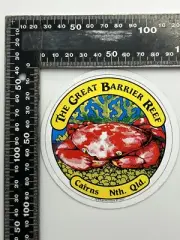 Vintage The Great Barrier Reef Cairns North Qld Round Mudcrab Sticker 10 Cm No1