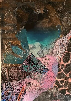 Mixed Media Art Abstract Handmade paper and photo collage What Feeds the River