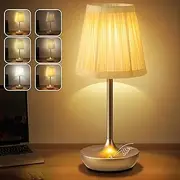 [XGG] Bedside Table Lamp LED Rechargeable Touch Control Desk Lamp - 3 Color Temperatures & 3 Brightness Levels, Portable Cordless Night Light with Linen Fabric Shade for Bedroom/Office (Gold)