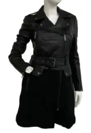NWT BCBGMAXAZRIA Jasmine Long Belted Leather Coat Women's Size S Black ORG $598
