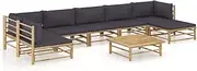 8 Piece Garden Lounge Set with Dark Grey Cushions Bamboo,Outdoor Furniture Sets-3058250