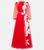 [Costarellos] Costarellos Floral appliqué tulle gown AU 12 red