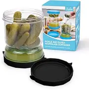 [SOPHICO] Pickle and Olives Jar Container with Strainer Flip, Leak-proof Juice Separator Hourglass Food Saver Storage Container (Transparent Black)