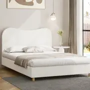 Oikiture Boucle Bed Frame White-Queen