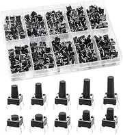 QIOON 200 Pcs 10 Types Micro Momentary Tact Tactile Push Button Switch Assortment Kit 6 X 6 X 4.3/5/6/7/8/9/10/11/12/13mm, Industrial Accessory Hardware Parts (Black)