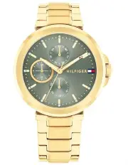 [Tommy Hilfiger] Lori Ionic Plated Thin Gold Steel Dial Watch in Green