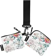 [Caihoyu] Pink Florals Women's Change Wallet Card Cases Thin Flat Wristlet Wallet Key Holder with Keychain for Ladies Girls 2 Pcs, Multicolor, 4.13"(L) x 3.5"(W), Travel Accessory