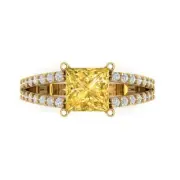 2.42 Princess split shank Natural Citrine Promise Wedding Ring 14k Yellow Gold