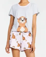 NEW PETER ALEXANDER WOMENS ADORABLE MEERKAT PJ SET TOP + SHORTS XS RRP$99.90