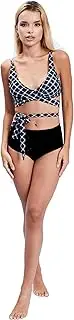 [R REEZEY] Tie Wrapped Top and High-Waisted Bottom, Black and White Plaid, M