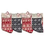 New 4 Pack Christmas Stockings Nordic Red Blue Reindeer Faux Fur