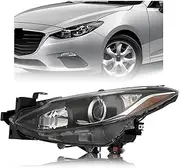 Headlight Assembly Compatible For Mazda 3 Black Housing Halogen Right/Left Passenger/Driver Side Car Headlamp 2014 2015 016(D Side)