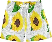 [RPLIFE] Swim Clothes for Boys, Anti Chafe Swim Trunks Boys 2 T, Yellow Sunflowers Vintage