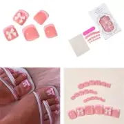 24x French Artificial Toe Nails Press on Toe Nails Bow Full