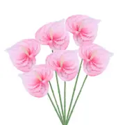 6Pcs 13" Artificial Anthurium Lily Flowers Floral Bouquet Decor, Fuchsia White