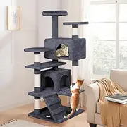Cat Tree 132cm Tall, Scratching Post Scratcher Tower Condo House Furniture Wood in Grey Colour