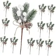 Ipetboom 12pcs Christmas Berry Pine Wreath Decor Artificial Pine Branches for Adornment for Party Decoration and Christmas Tree Ornaments