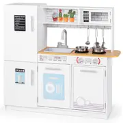 Babyjoy Kids Kitchen Playset Toddler Pretend Cooking Toy Set w/Water Dispenser Chef Pretend Play Toy White