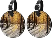 [WOSHJIUK] 2-Pc,Luggage Tags for Suitcases,Travel Tags for Luggage,Winter Forest Tree Path