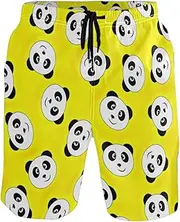 [GuoChe] Mens Funny Swim Trunks Black White Smiling Pandas Yellow Quick Dry Beachwear Holiday Beach Short Casual Board Shorts