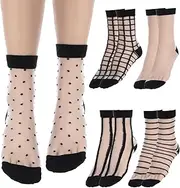 [Lnngub] 5 Pairs Sheer Socks Women, Black See Through Socks Nylon Sheer Socks Nude Crew Stocking Ankle High Sheer Socks Tulle Socks Mesh Socks Ultra Thin Cool Silk Socks for Women, Black, One size