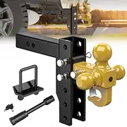 Adjustable Trailer Hitch Ball Mount with Hook, Tri-Ball (1-7/8" x 2" x 2-5/16") Drop Hitch,6 Inch Drop Hitch, Fits 2.5-Inch Receiver,Anti-Theft Pins Locks,Tow Hitch for Heavy Duty Truck
