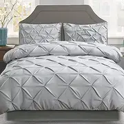 Giselle Bedding Quilt Cover Set, 100% Premium Microfibre 3pcs Super King Quilts Doona Duvet Bed Comforter Covers Sets Diamond Pinch Pleat Beddings for Room Decor, Soft Machine Washable Grey