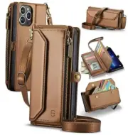 Crossbody Wallet Case Compatible with RFID Blocking 10 iPhone 13 Pro Max Brown