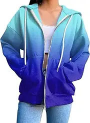 Hoodies for Women Zip Up Long Sleeve Drawstring Sweatshirt Casual Tie Dye Lightweight Plus Size Y2K Jacket Pockets