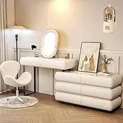 Vanity Desk with Mirror,Telescopic Dresser with 8 Drawers and 1Chair,3 Lighting Modes,Makeup Vanity Table Lots Storage,Gifts for Girls(A,White_80CM)