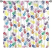 SHElifestyle Colorful Handprints Curtains for Kids Back to School Classroom First Day of School Window Treatments Drapes for Kindergarten Classroom Bedroom Living Room W42xL45