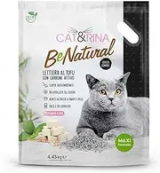 Cat&Rina BeNatural Tofu Vegetable and Strong Clumping Cat Litter. Biodegradable and Disposable in The Toilet. Up to 60 Days of Use. Maxi Format Aktivhole, 10L