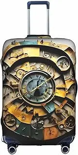 [HTTUP] Clock Art Print Practical Elastic Washable Travel Luggage Cover with Concealed Zipper for Suitcases, White, Medium
