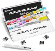 Shuttle Art Metallic Watercolour Paints, 24 Colours Glitter Watercolour Paint in Half Pans with Water Brush Pen Watercolour Pad &Mental Box, Art Supplies for WatercolourPainting