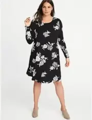 New With Tag XXL Old Navy Jersey-Knit Swing Dress Black With White Flowers