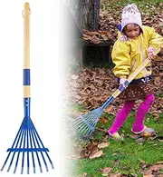 Kids Rakes with Hardwood Handle - Metal Kids Leaves Rakes, 28" Child Size Lawn Rakes with Vibrant Blue Heads, Garden Tool Set for Kids Boys and Girls