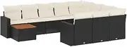 vidaXL 11-Piece Outdoor Garden Sofa Set - Black Poly Rattan Sectional with Cushions & Storage - Modular Lounge Seating for Patio/Terrace