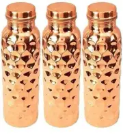 Copper Vacuum Flask Diamond Shape Water Bottle Health Benefits 1 litre Set Of 3