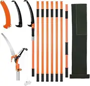 AUSWAY Manual Pole Saw Tree Pruner 8M Extendable High Branch Trimmer Cutter Pruning Trimming Handsaw Sharp Steel Blades Shearing Scissors Fibreglass Rods