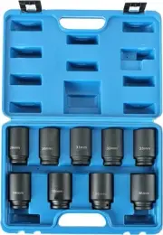 1/2" Drive Deep Impact Socket Set - 9PCS 6-Point Metric Axle Nut Sockets (29m...