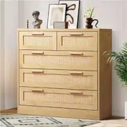 ALFORDSON Chest of Drawers Hamptons Storage Cabinet Dresser Tallboy Buffet Rattan C - 5 Drawers(Wood)