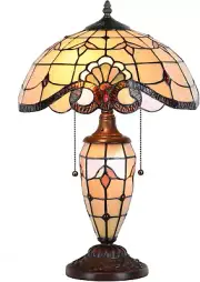 L10799 Baroque Tiffany Style Stained Glass Table Lamp, Lighted Base, 14" W X 21"