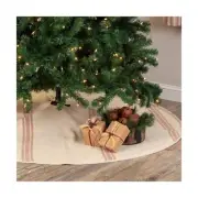 Sleigh Bells Ring Grain Sack Stripe Tree Skirt, 60" Round, Farmhouse Christma...