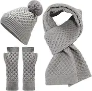[Generic] Scarf Gloves Hat Set For Teen Girls Women&Men Autumn Winter Warm Wool Hat Scarf Gloves Three Hat Gloves Scarf Set Girls