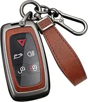 ontto Alloy Car Key fob Cover Fit for Land Rover Discovery 4 for Range Rover Sport Vouge 2009 2010 2011 2012 Remote Leather Key case Shell Key Holder Bag Keyring Keychain Accessories Black-Brown