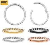 G23 Titanium Gem Hinged Hoop Segment Nose Septum Ring Sleepers Earrings 6mm-14mm
